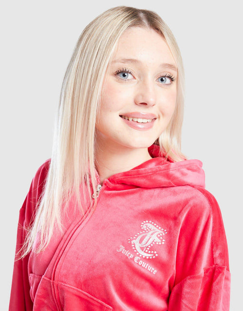 Girls' Velour Glitter Full Zip Tracksuit Children