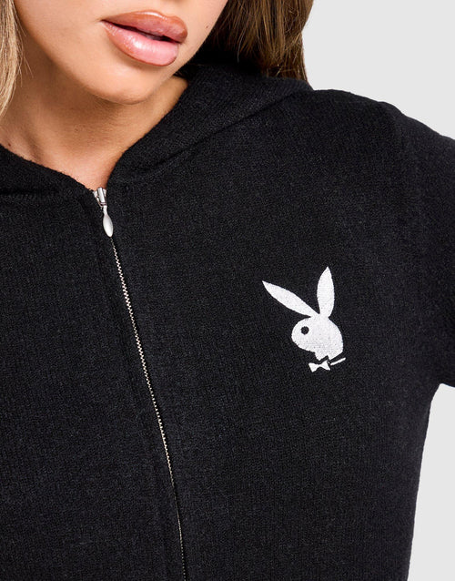 Embroidered Knit Full Zip Hoodie