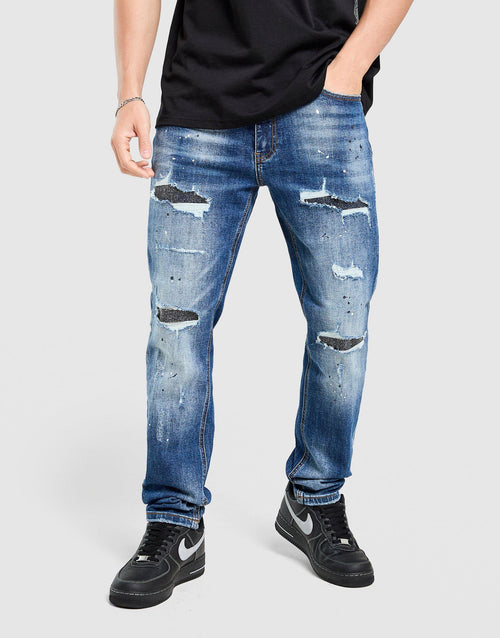 Rhinestone Slim Ripped Jeans
