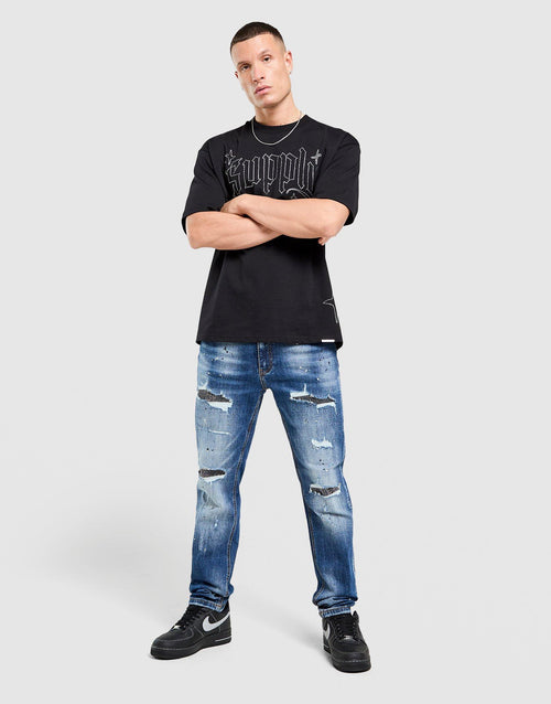 Rhinestone Slim Ripped Jeans