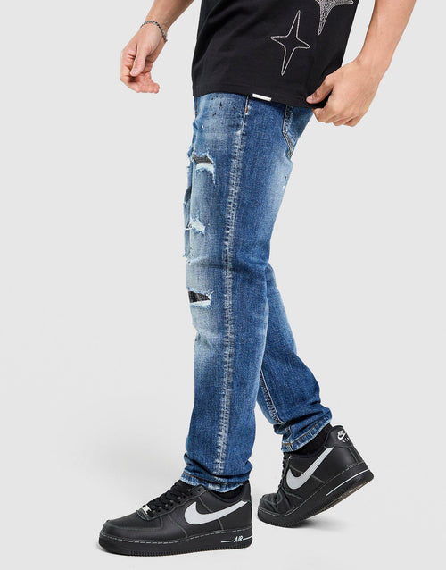 Rhinestone Slim Ripped Jeans