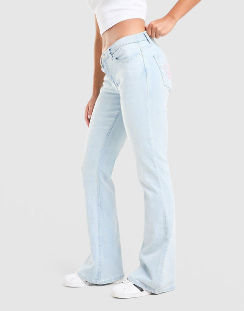 Low Rise Diamante Crown Denim Jeans