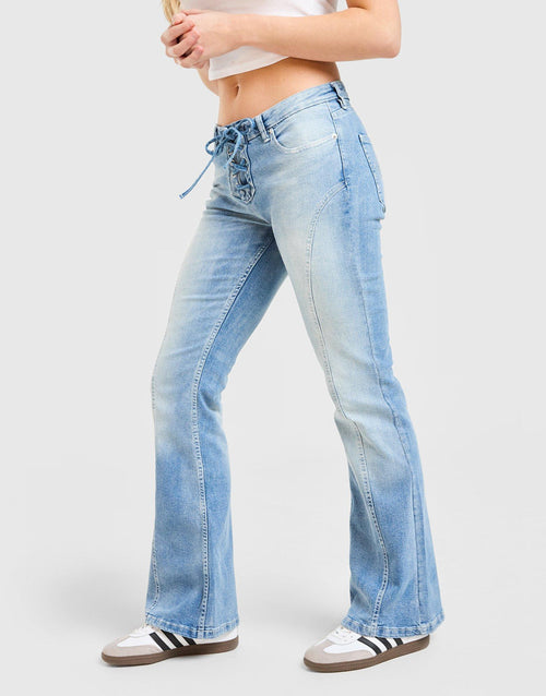 Cross Lace Up Denim Jeans