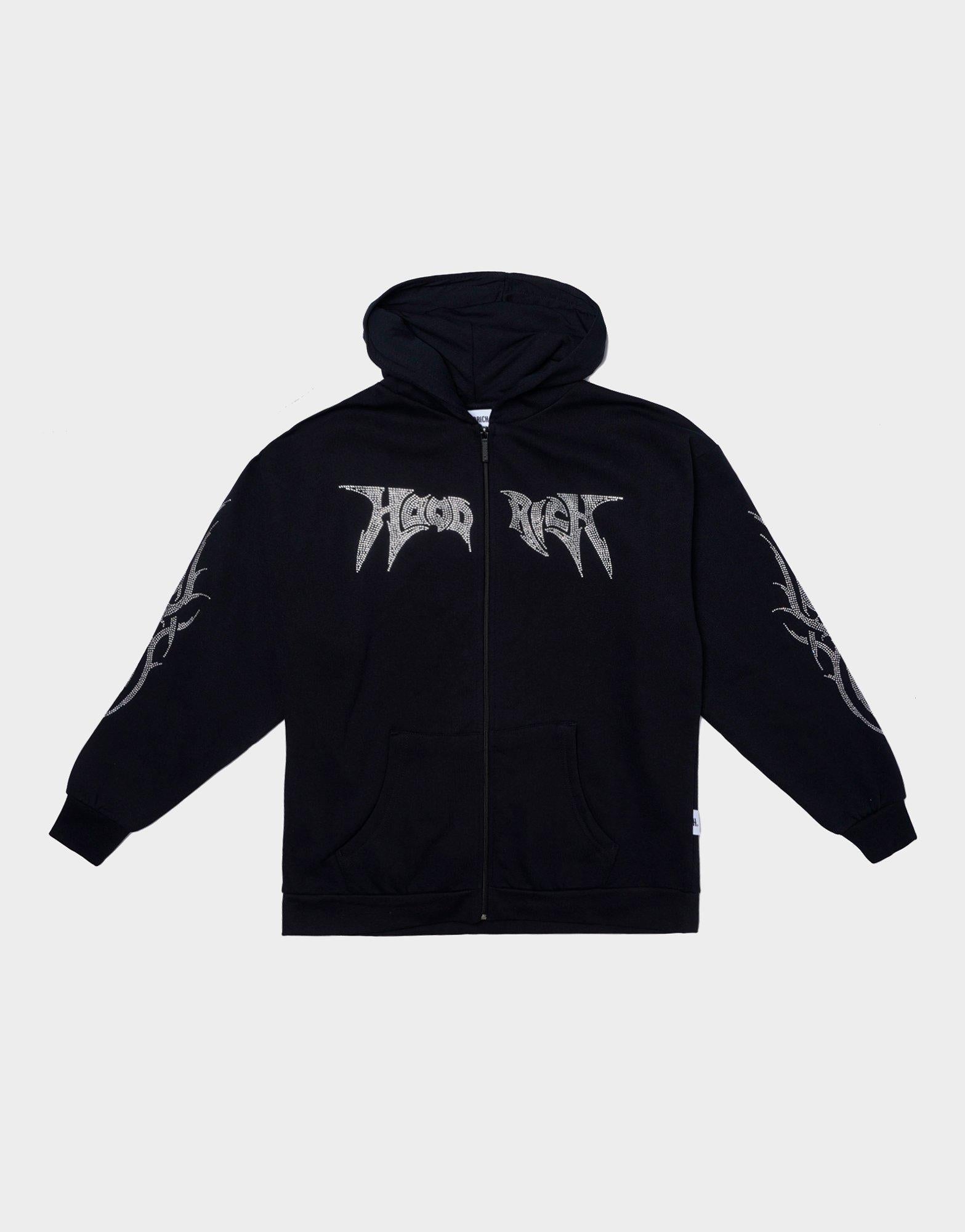 Black Hoodrich Quartz Diamante Full Zip Hoodie - JD Sports Singapore