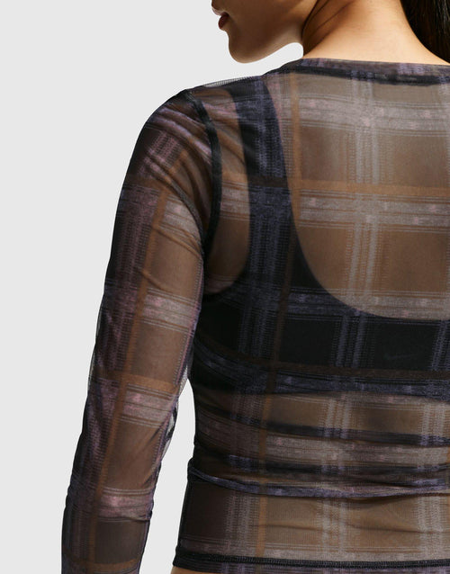 Sportswear Slim Plaid Mesh Top