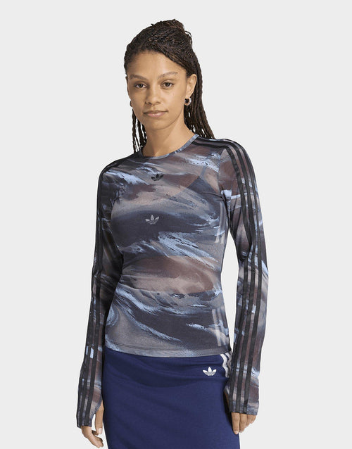 Long Sleeve Mesh Marble All Over Print T-Shirt