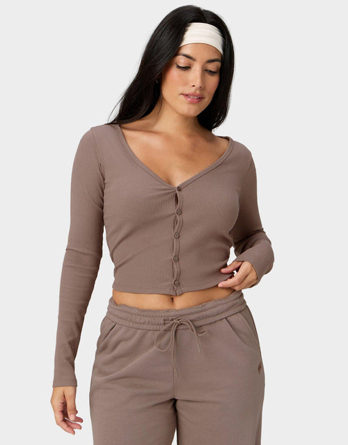 Modal Rib Cardigan Long-Sleeve Top