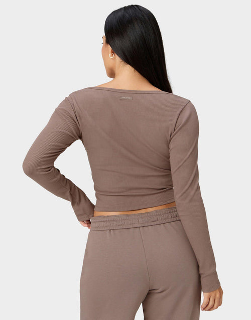 Modal Rib Cardigan Long-Sleeve Top