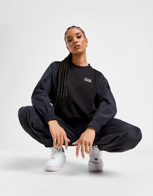 Woven Panel Crew Sweatshirt