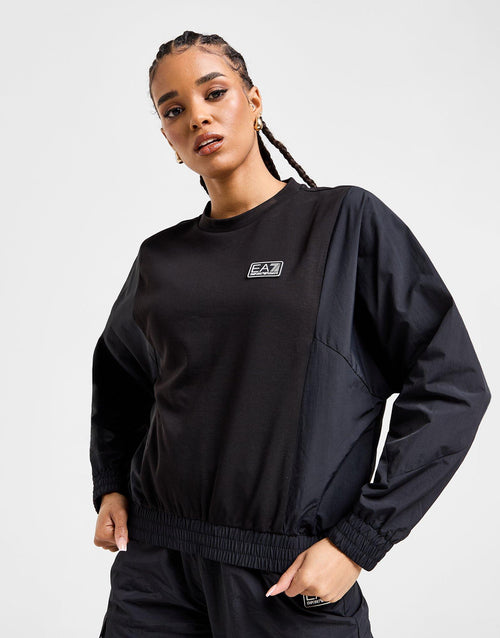 Woven Panel Crew Sweatshirt