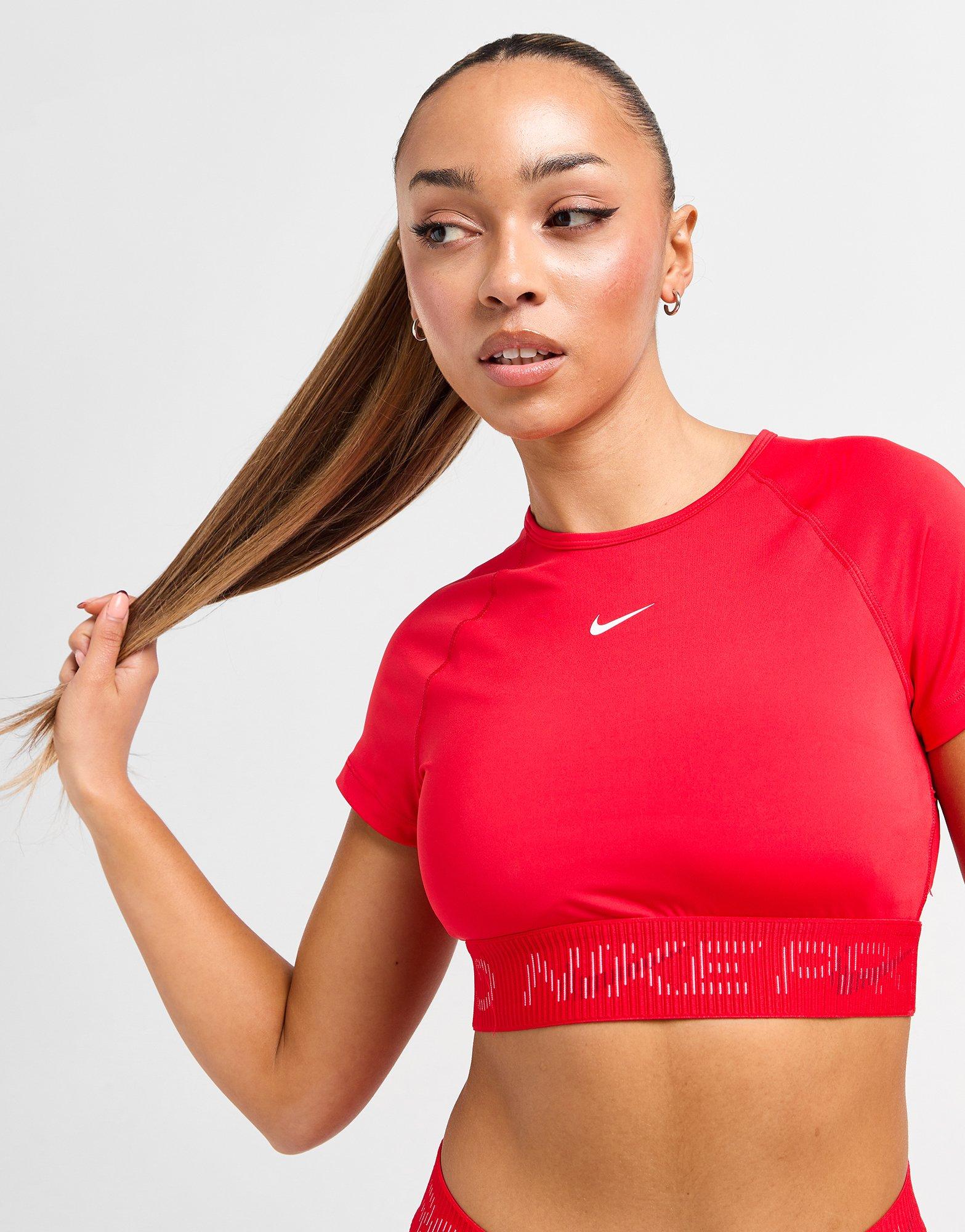 red nike crop top shirt