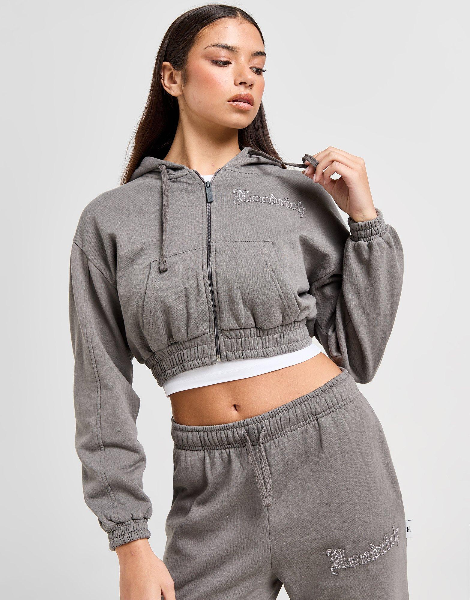 Grey Hoodrich Tagra Full Zip Cropped Hoodie - JD Sports Singapore