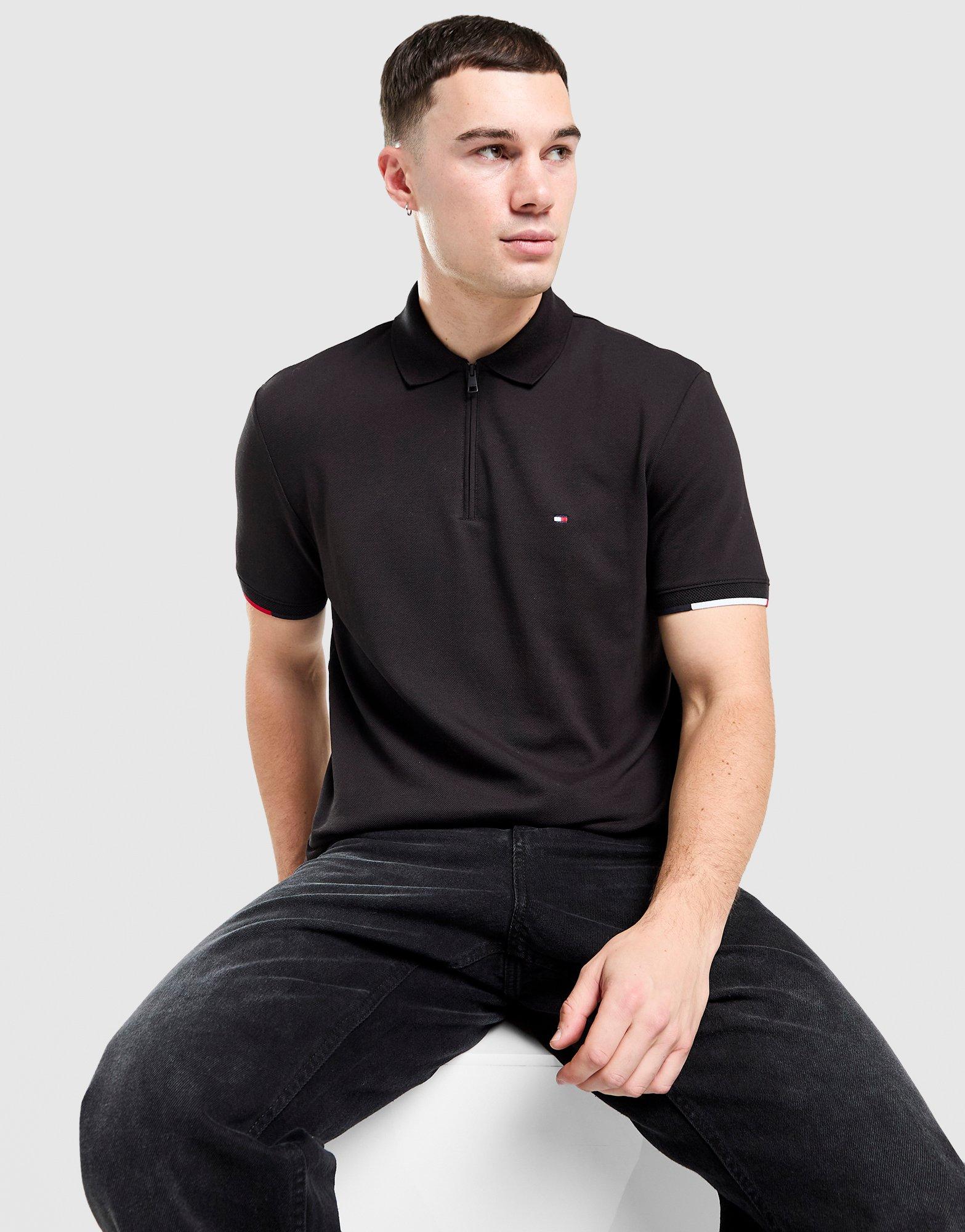 Black Tommy Hilfiger Zipped Polo Shirt - JD Sports Singapore