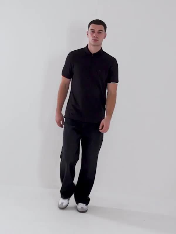 Black Tommy Hilfiger Zipped Polo Shirt - JD Sports Singapore