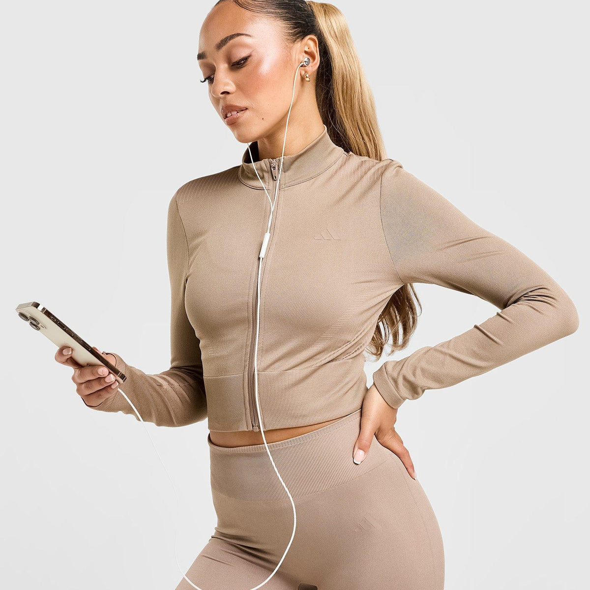 Brown adidas Seamless Full Zip Top - JD Sports Singapore