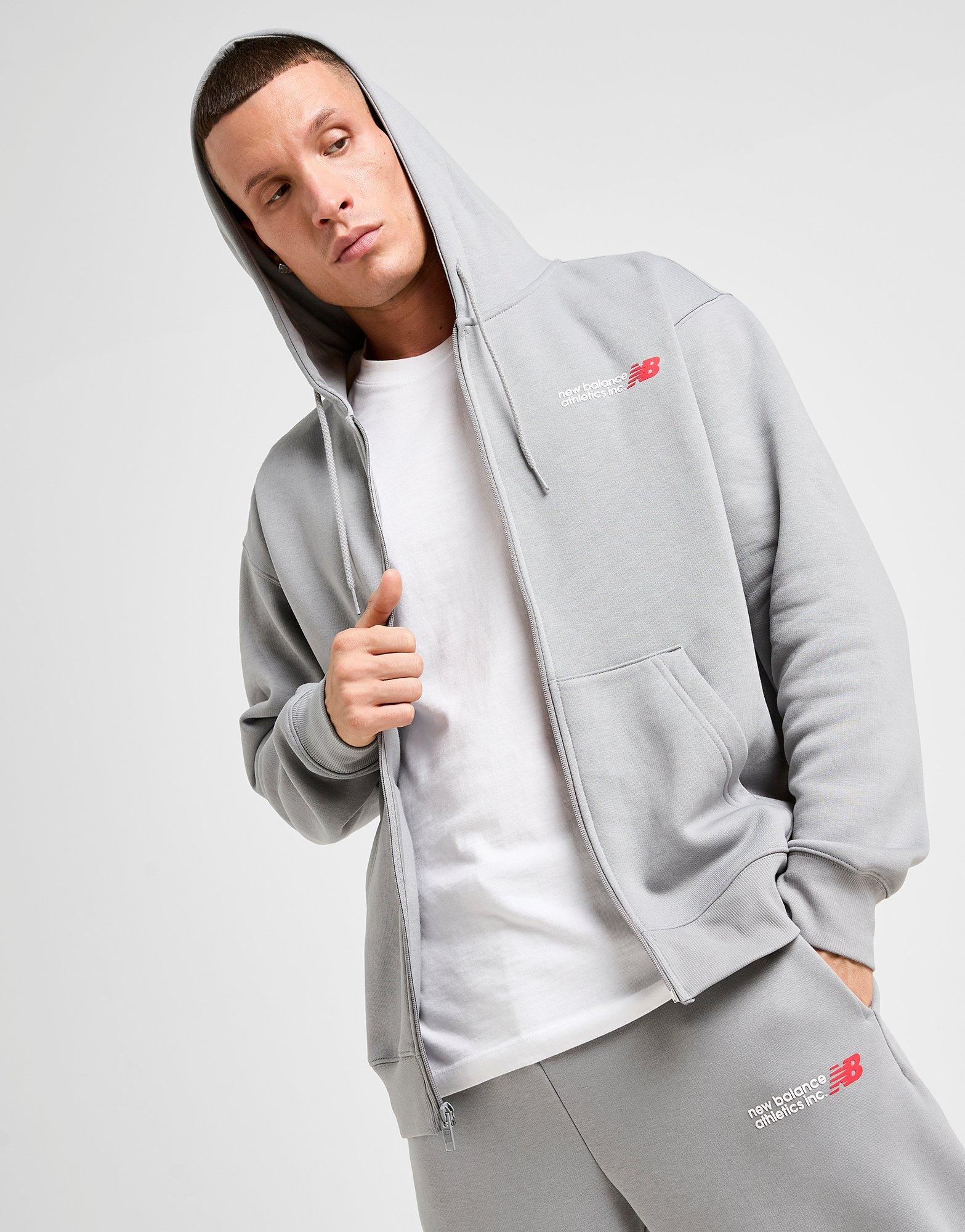 Grey New Balance Core Logo Full Zip Hoodie - JD Sports Singapore