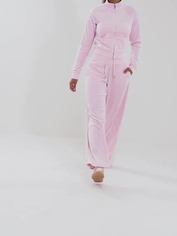 Pink Juicy Couture Script Velour Wide Track Pants - JD Sports