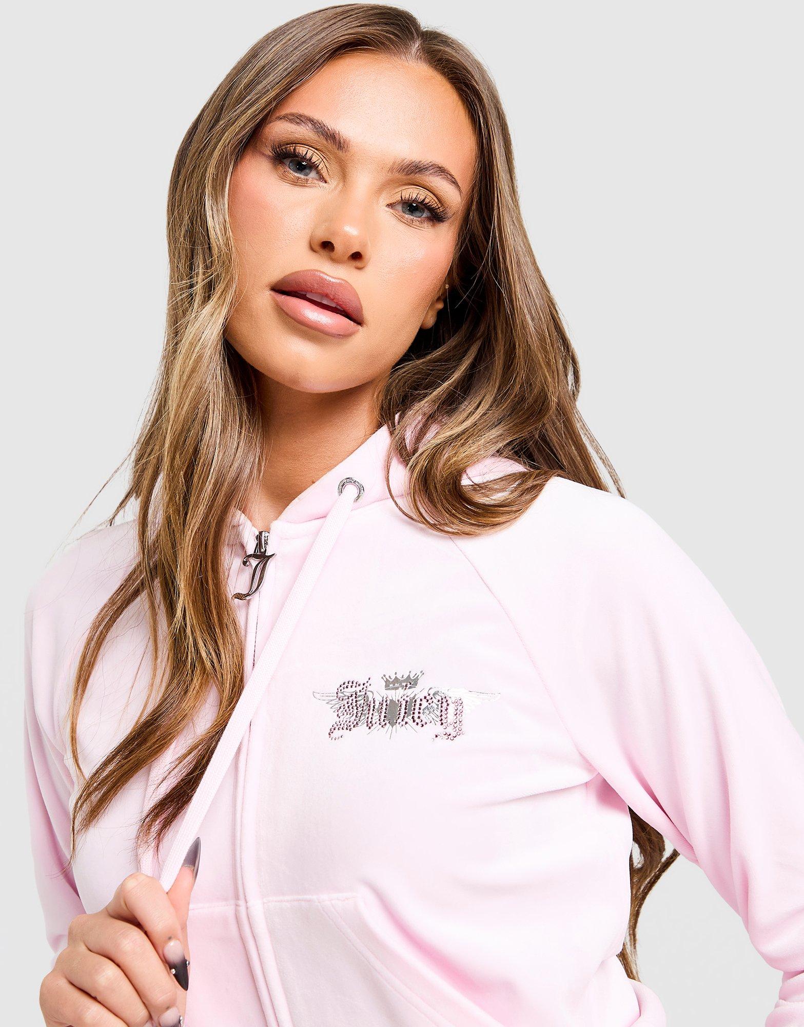 Pink Juicy Couture Angel Velour Diamante Hoodie - JD Sports Singapore