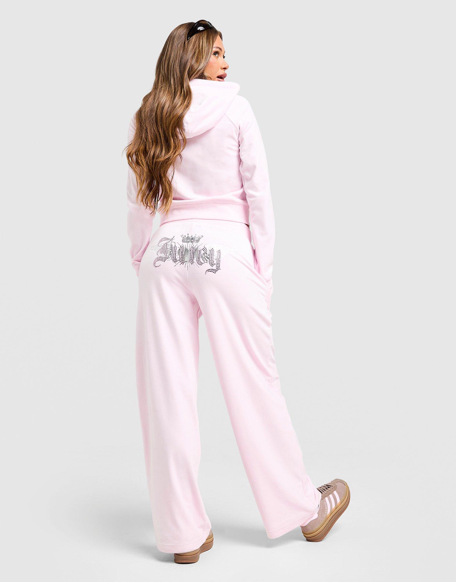 juicy Pink Juicy Couture Angel Velour Diamante Wide Joggers - JD Sports