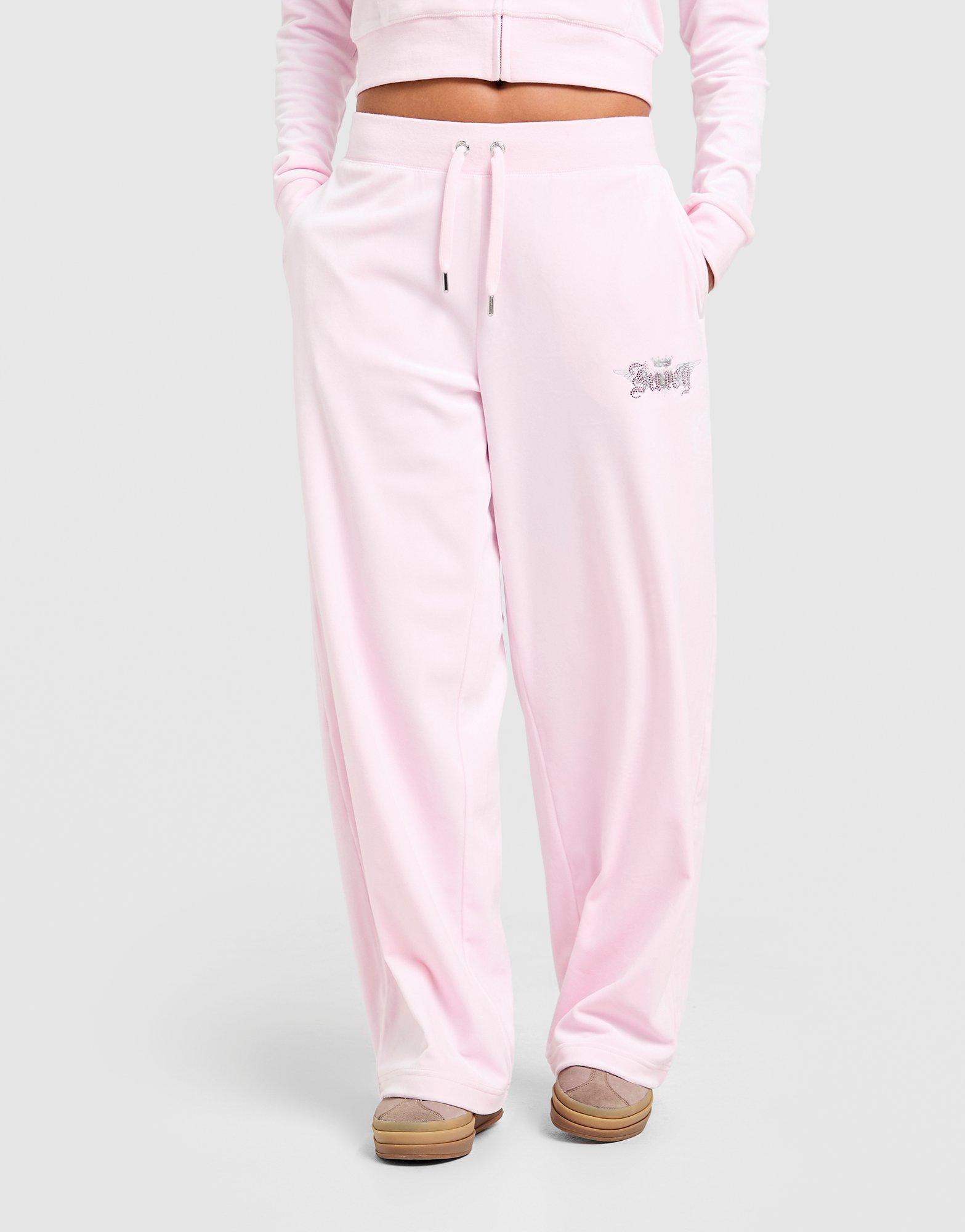 Pink Juicy Couture Angel Velour Diamante Wide Joggers - JD Sports