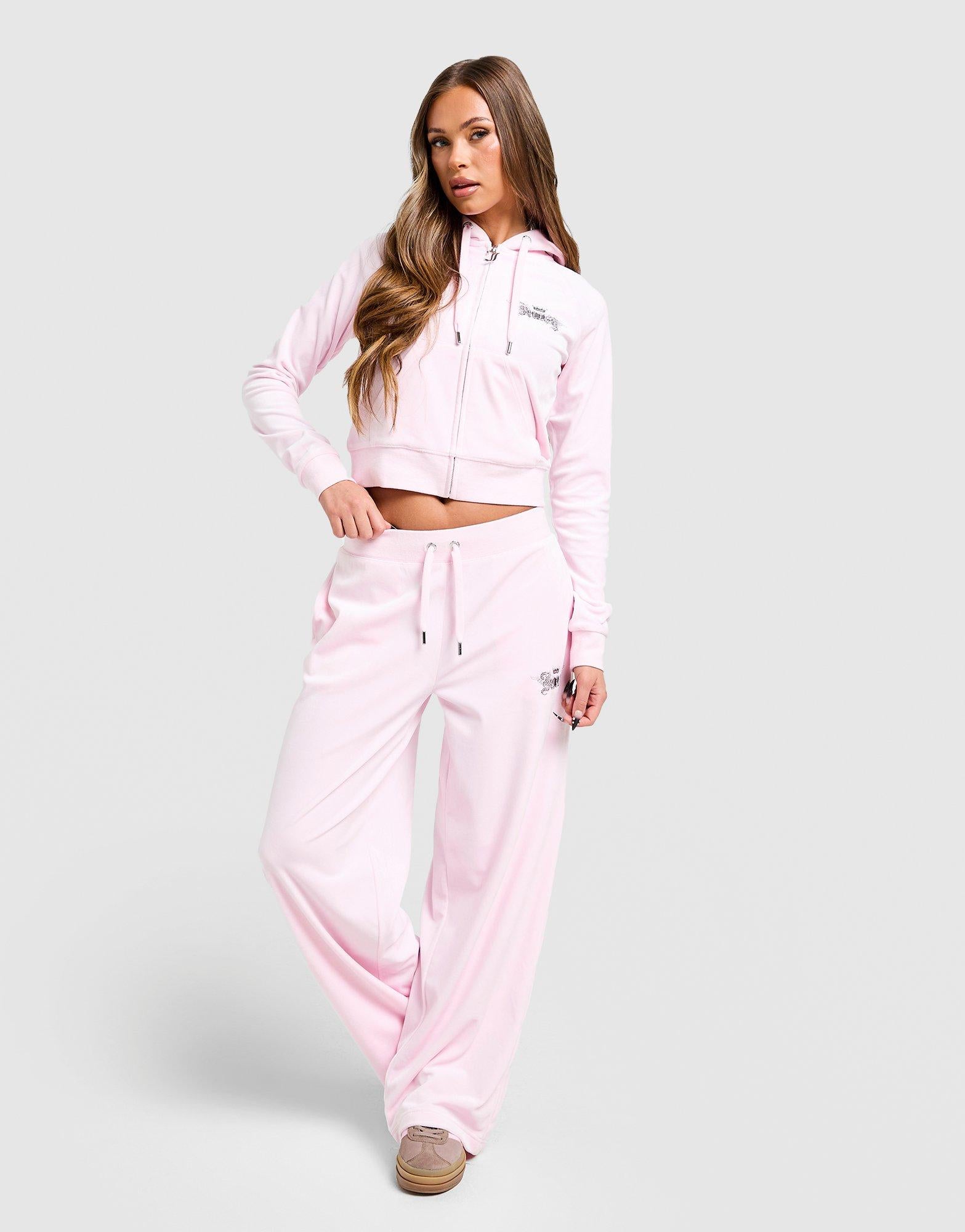 Pink Juicy Couture Angel Velour Diamante Wide Joggers - JD Sports