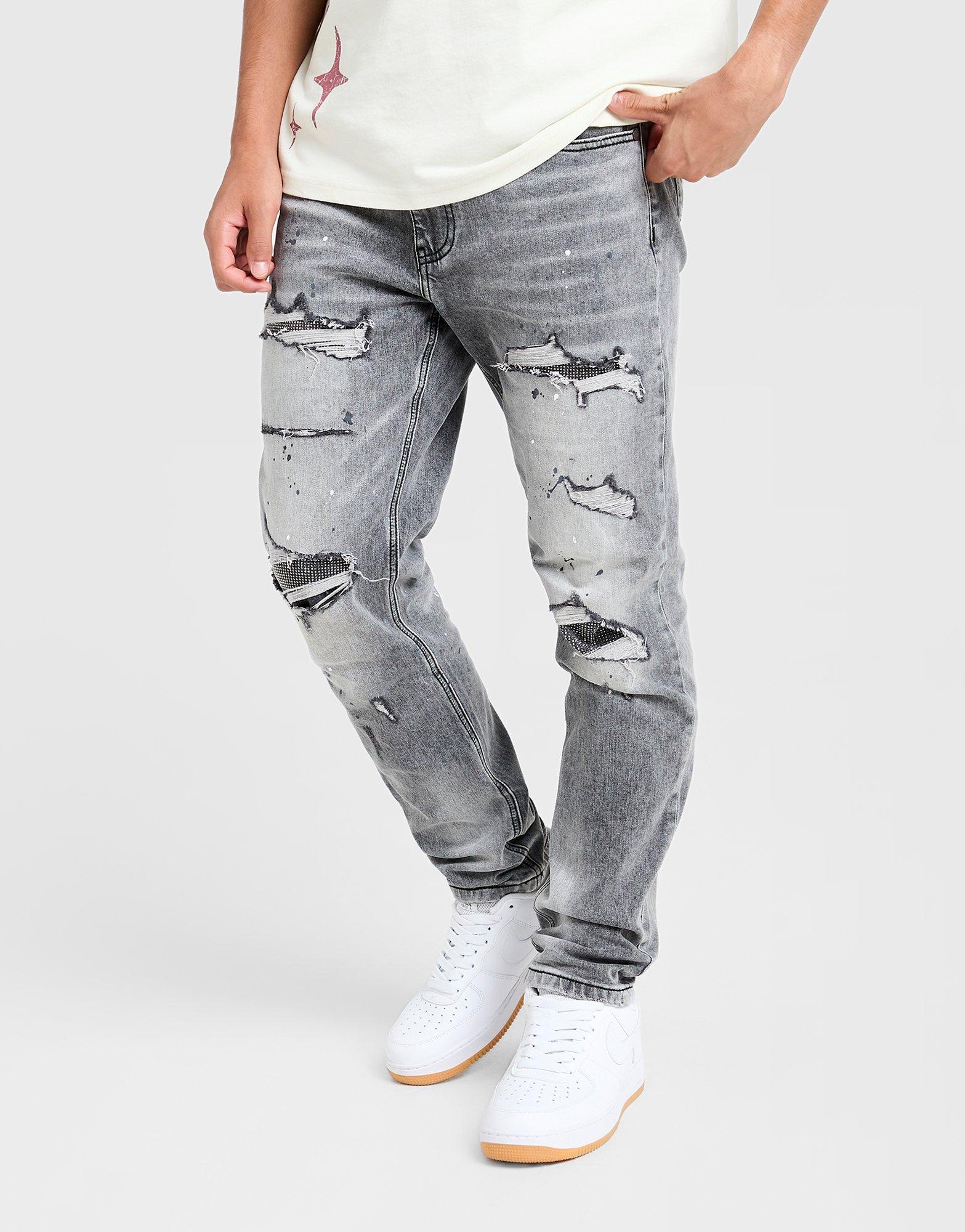 Rhinestone Slim Ripped Jeans