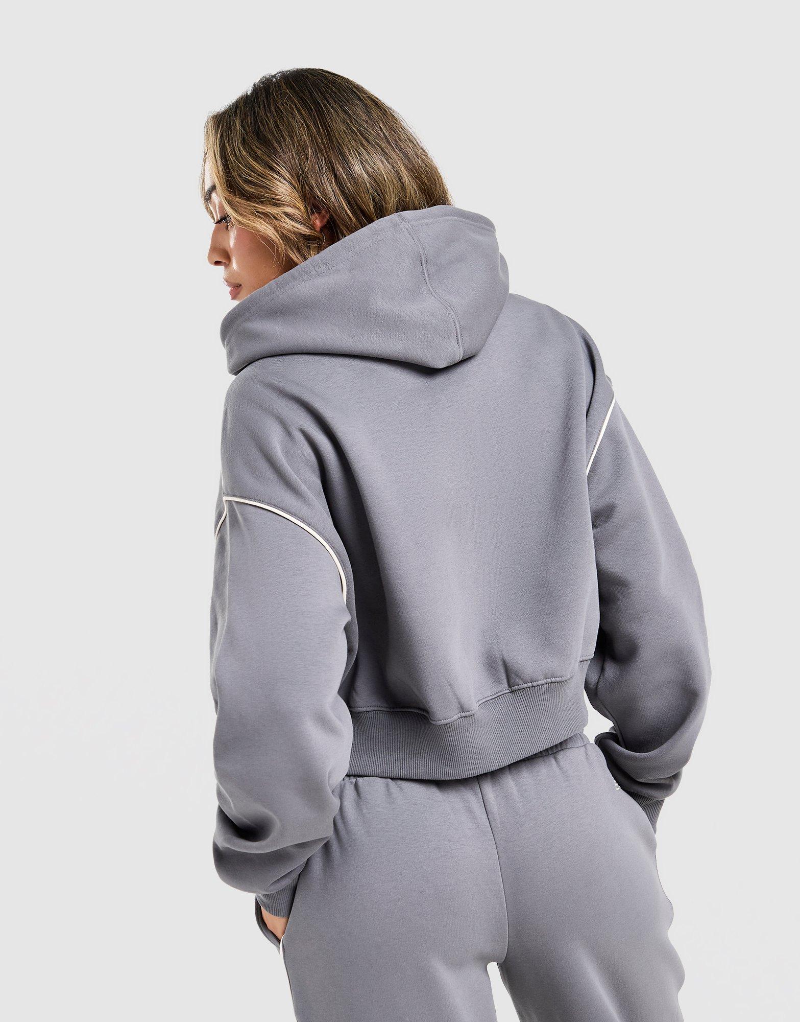 Grey New Balance Varsity Crop Full Zip Hoodie - JD Sports Singapore