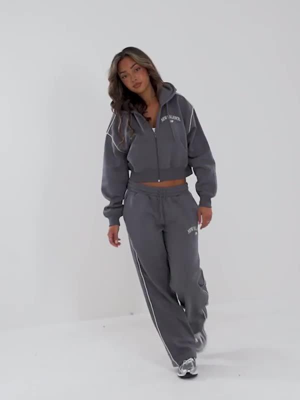 Grey New Balance Varsity Crop Full Zip Hoodie - JD Sports Singapore