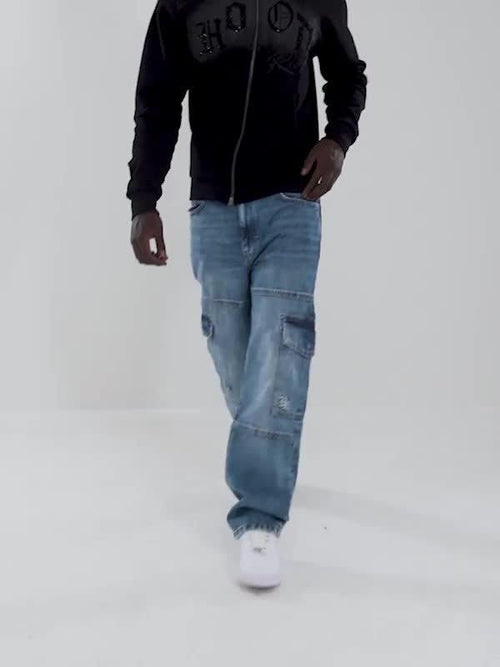 Script Cargo Denim Jeans