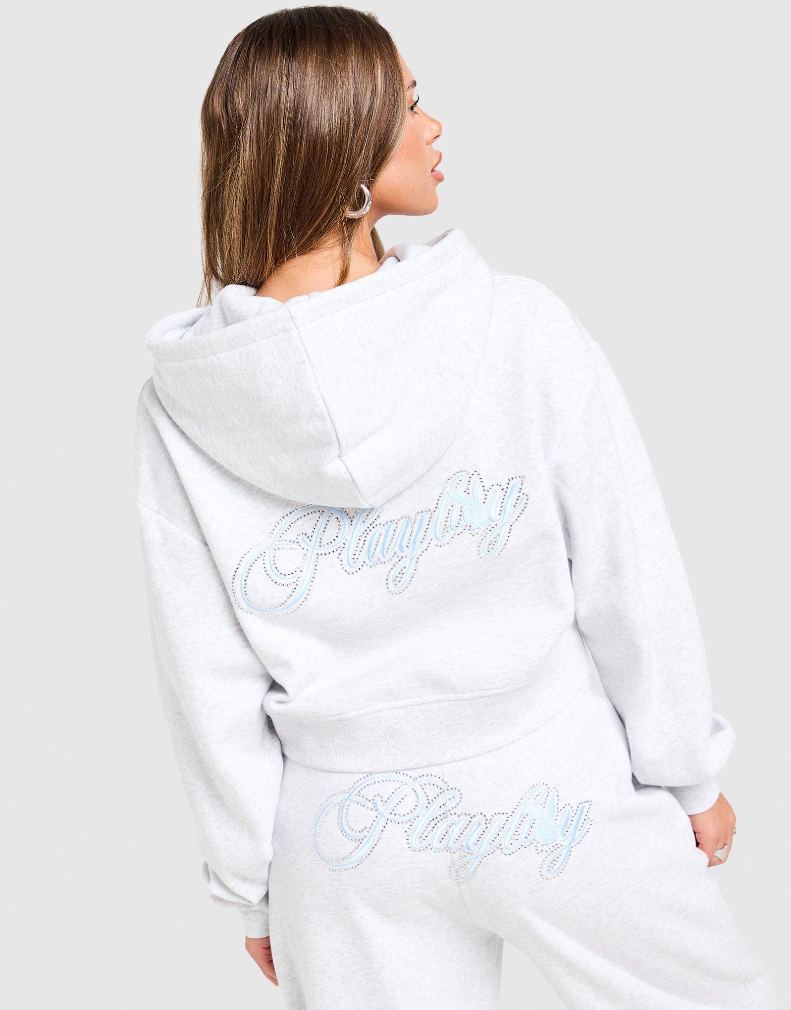 Grey Playboy Diamante Full Zip Hoodie - JD Sports Singapore