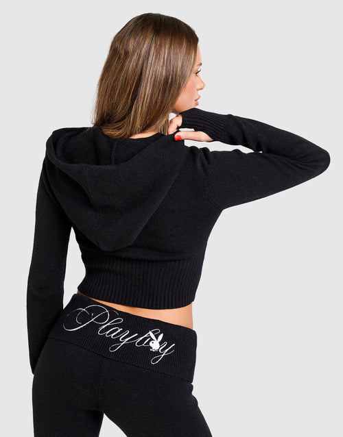 Embroidered Knit Full Zip Hoodie