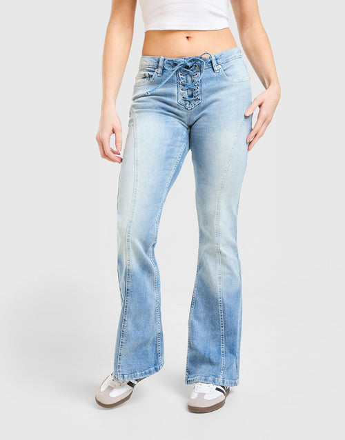 Cross Lace Up Denim Jeans