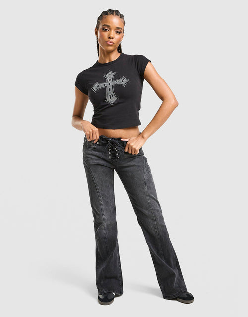 Cross Lace Up Denim Jeans