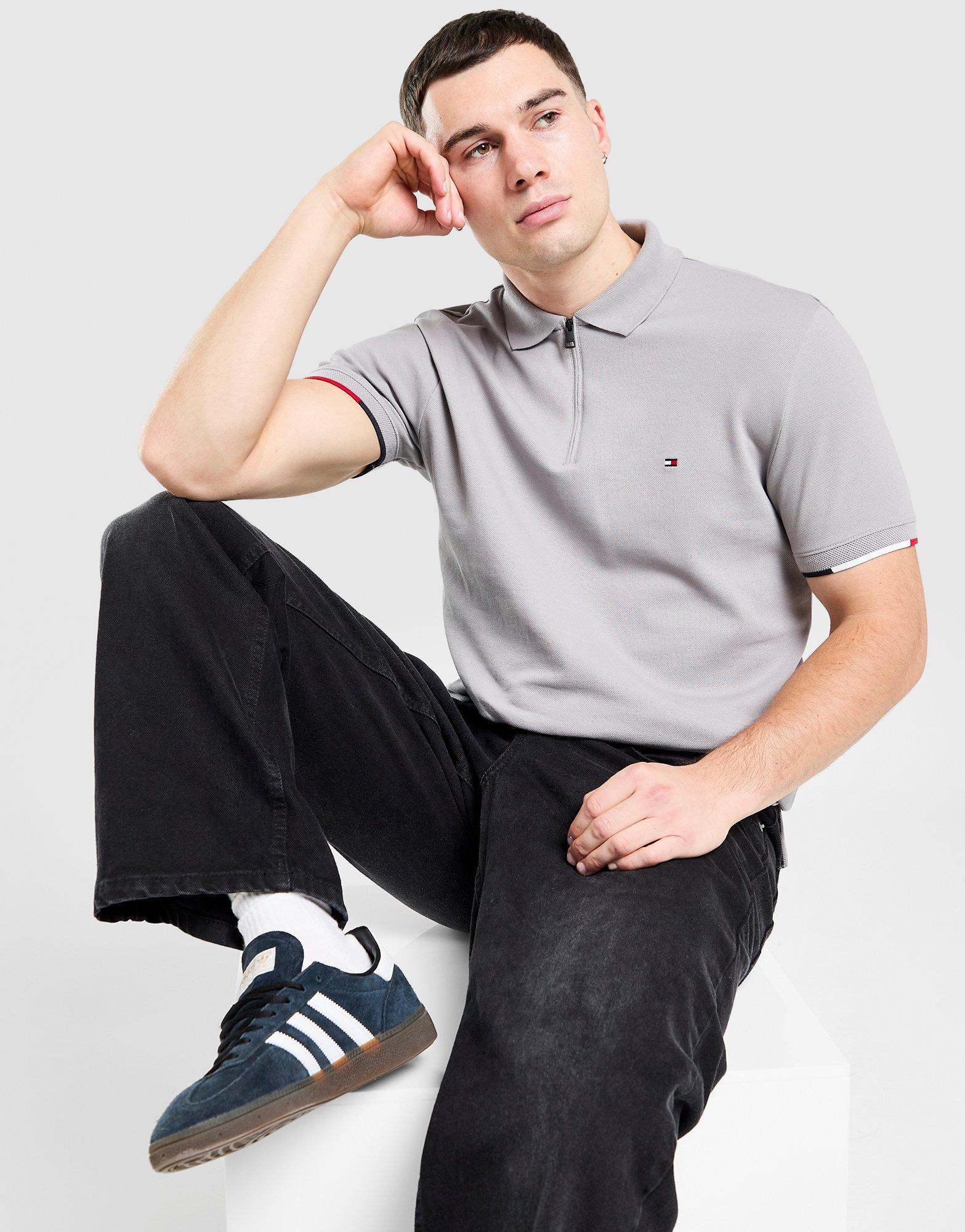 Grey Tommy Hilfiger Zip Polo Shirt - JD Sports Singapore