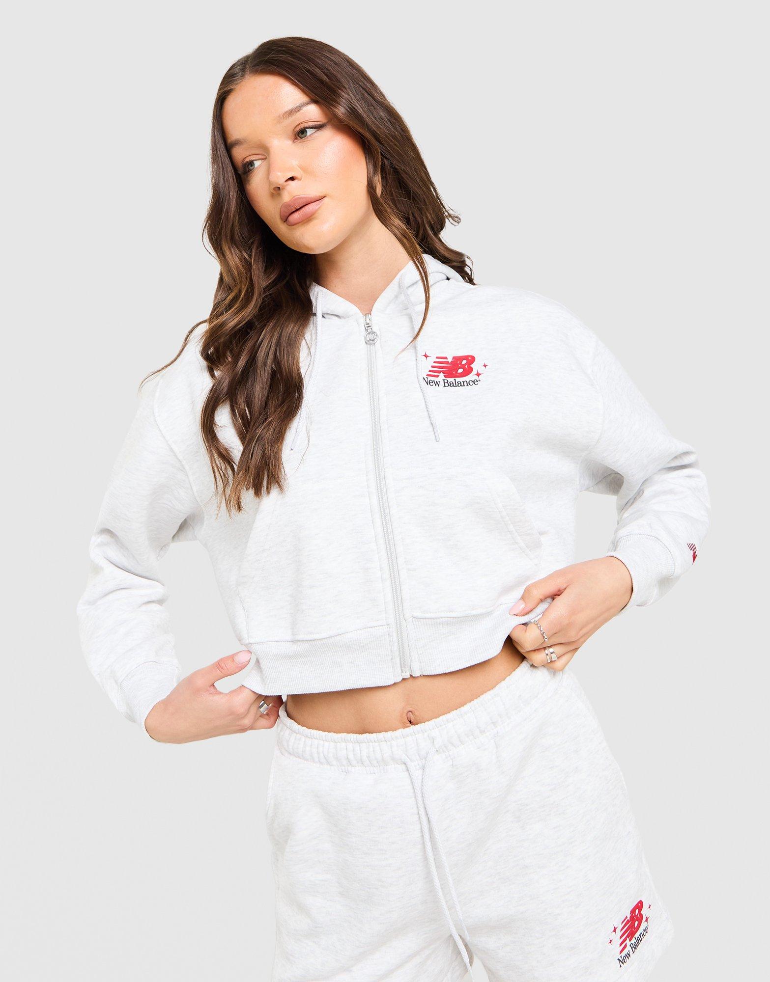 Grey New Balance Chrome Cropped Full Zip Hoodie - JD Sports Singapore