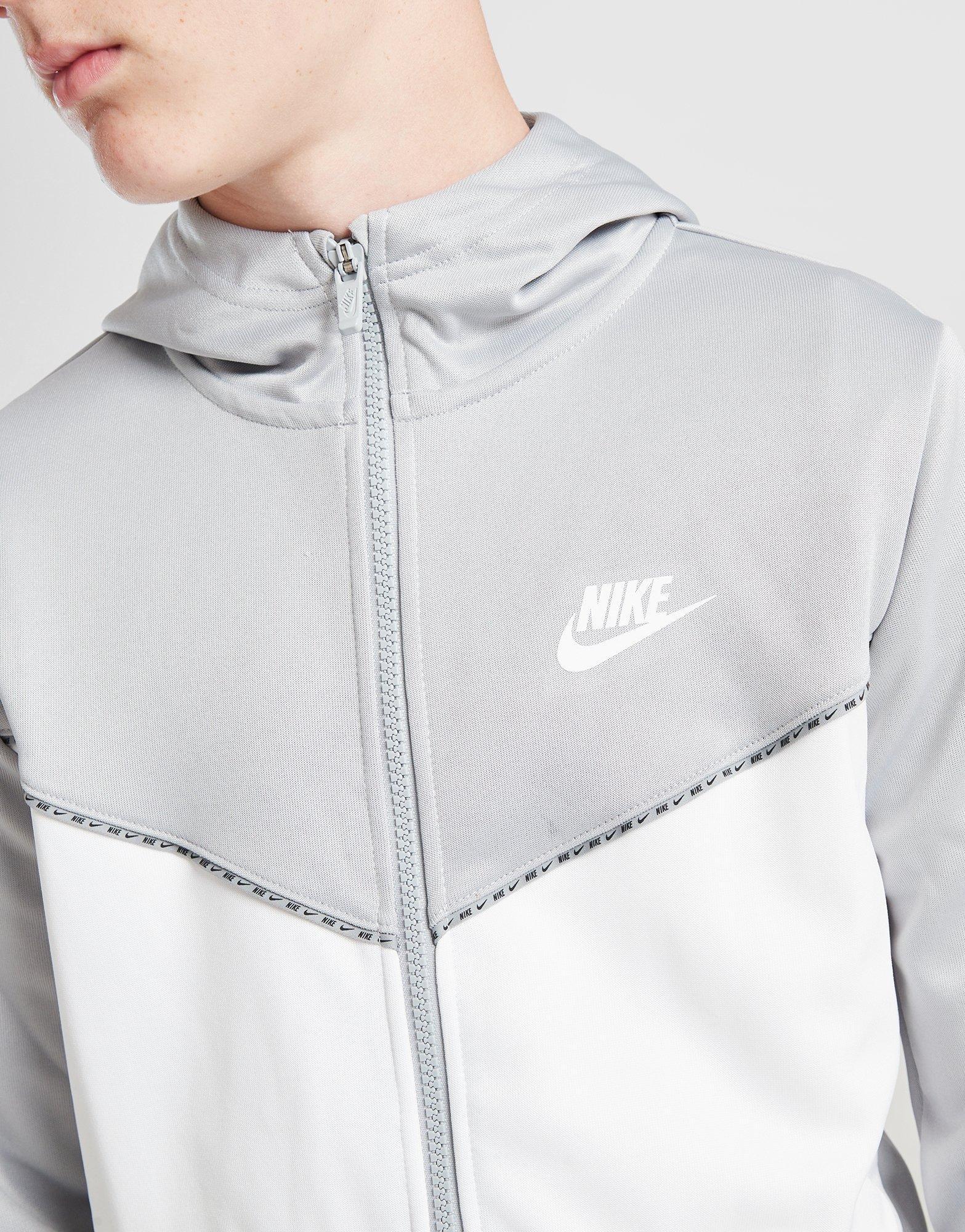 nike tape poly full zip hoodie grey