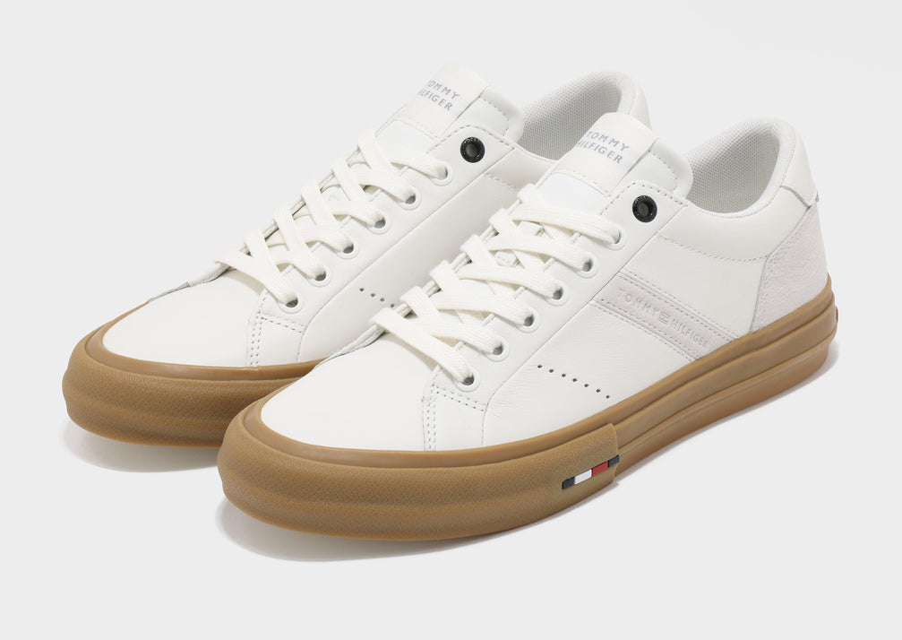 Beige Tommy Hilfiger High Vulcanized Leather Street Sneakers - JD ...