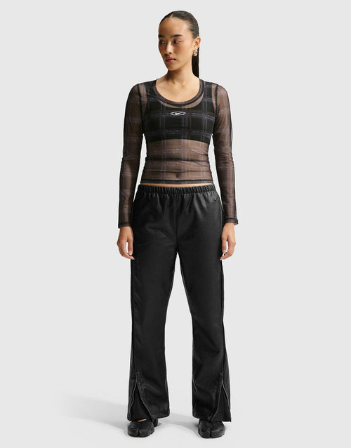 Sportswear Slim Plaid Mesh Top