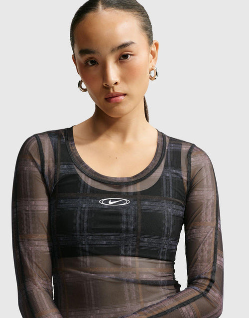 Sportswear Slim Plaid Mesh Top
