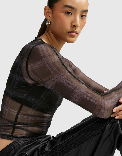 Sportswear Slim Plaid Mesh Top