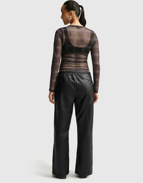 Sportswear Slim Plaid Mesh Top