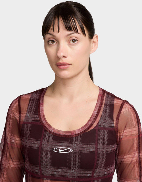 Sportswear Slim Plaid Mesh Top