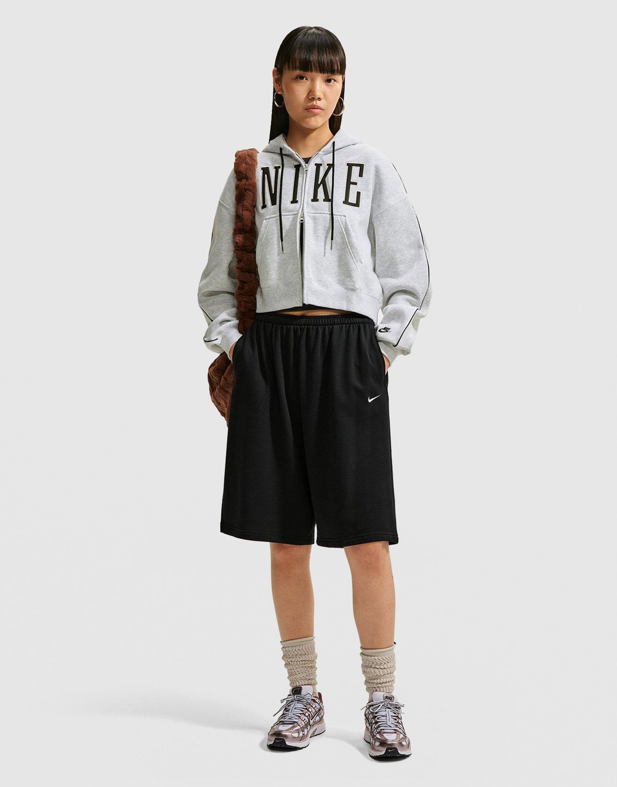 Studio Fleece Medium Weight Oversized Full-Zip Cropped Hoodie