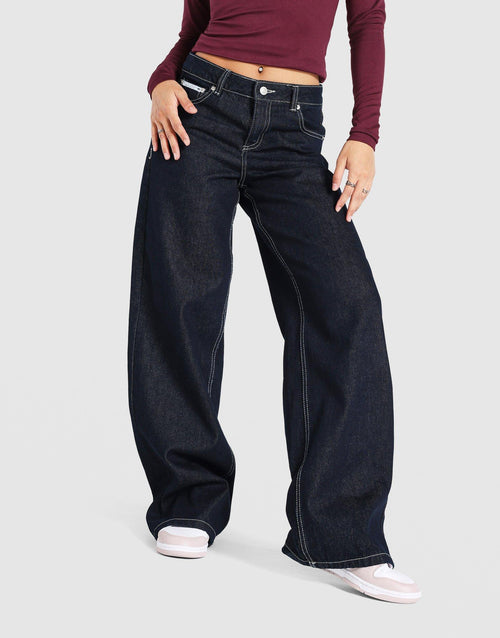 Dog Crest Wide Leg Indigo Denim Jeans