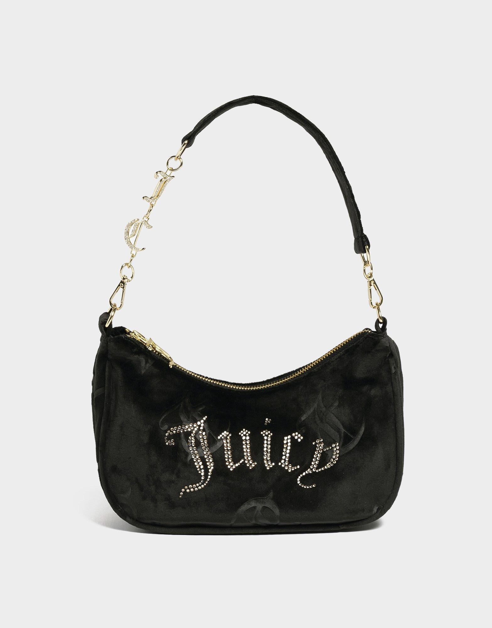 Black Juicy Couture Velour Diamanté Shoulder Bag - JD Sports