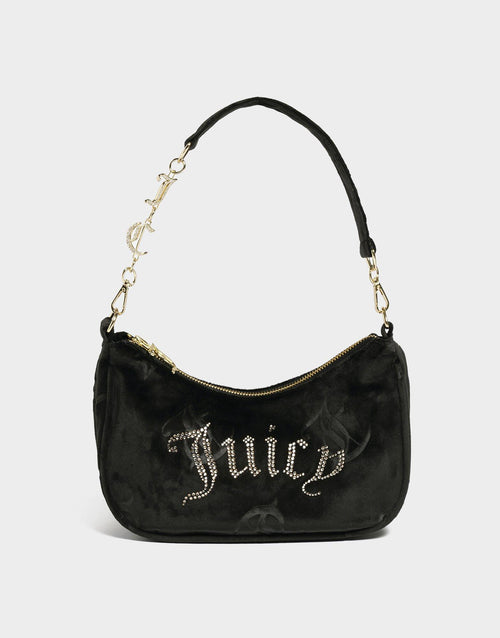 Velour Diamanté Shoulder Bag