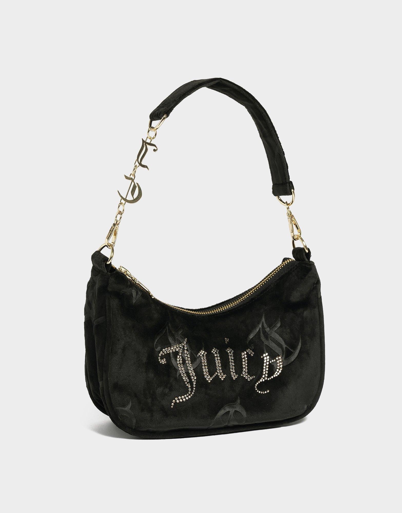JUICY COUTURE Velour Diamante Shoulder Bag ベロア バッグ Black Juicy Couture Velour Diamanté Shoulder Bag - JD Sports