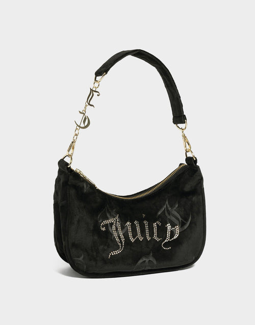 Velour Diamanté Shoulder Bag