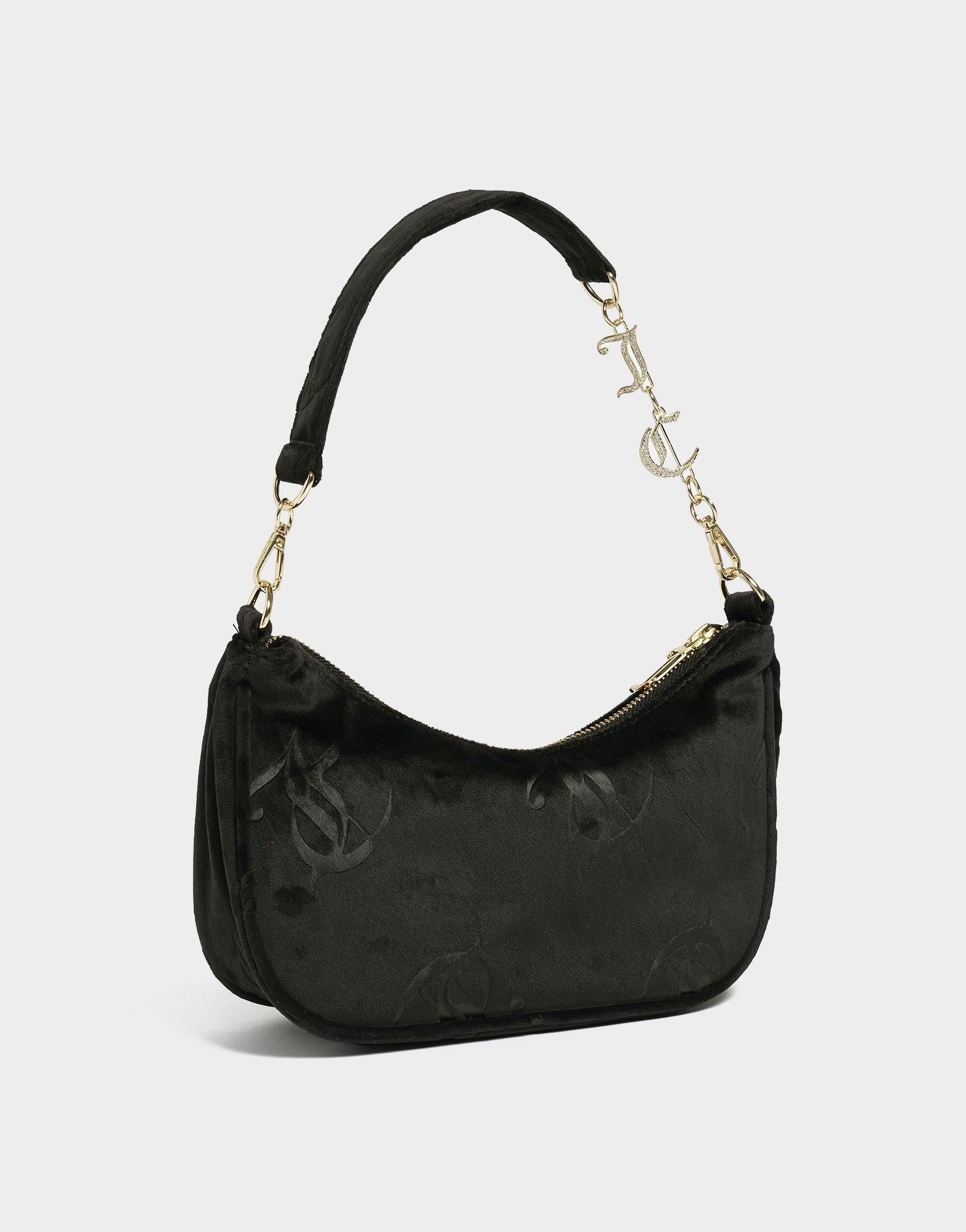 Black Juicy Couture Velour Diamanté Shoulder Bag - JD Sports