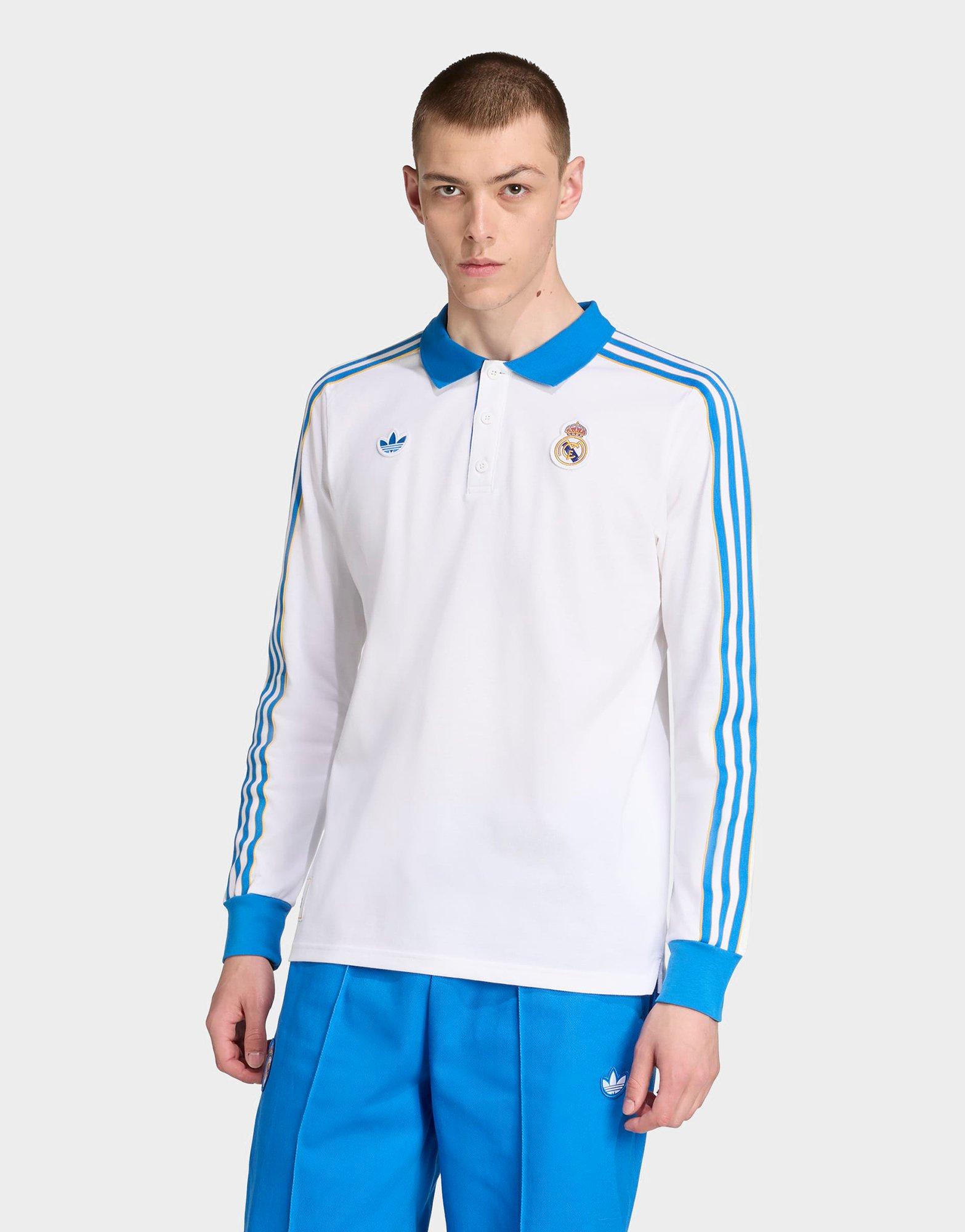 White adidas Real Madrid Terrace Icons Long Sleeve Polo Shirt - JD